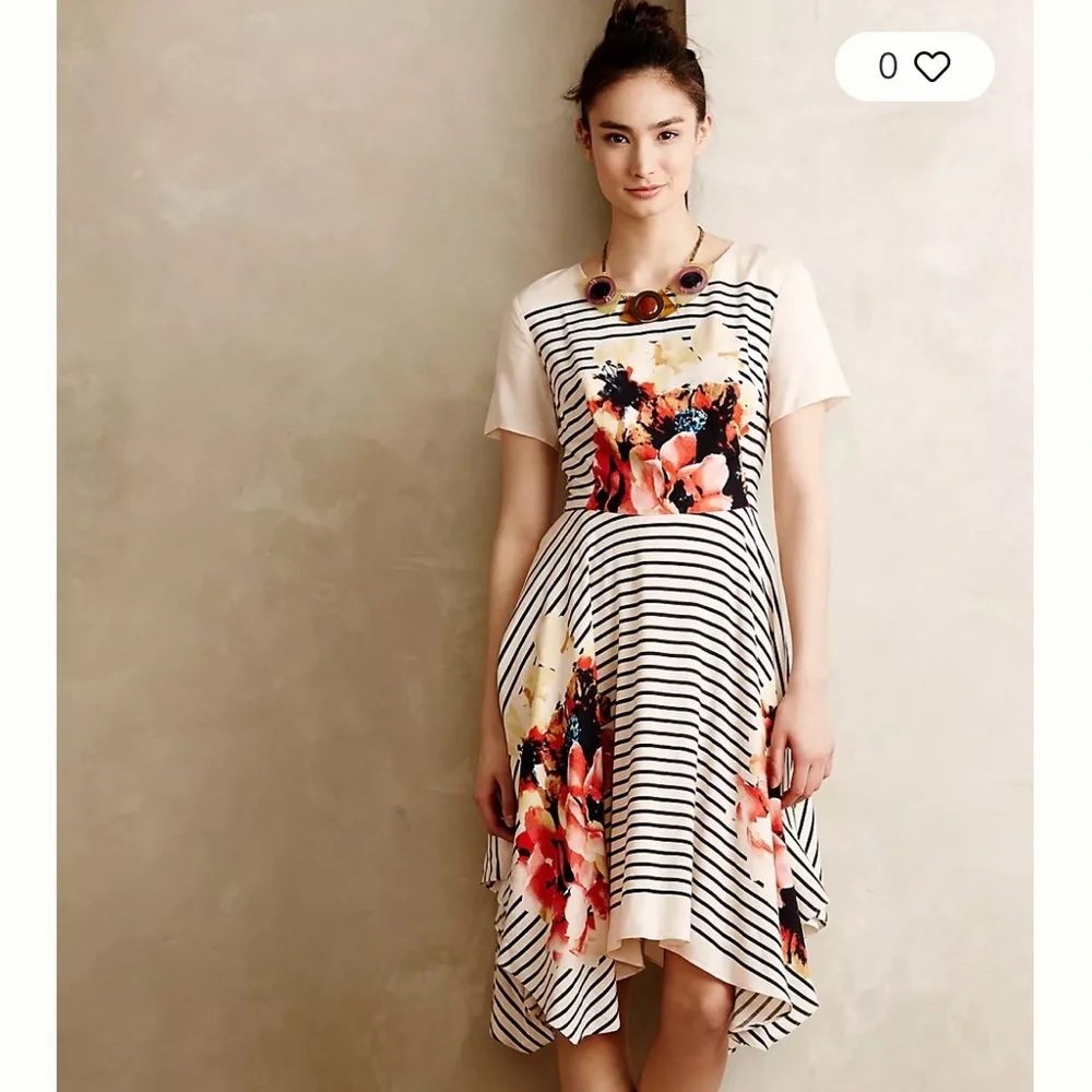 Anthropologie Corey Lynn Calter Cream and Black Striped Flower Dress - Picture 1 of 5